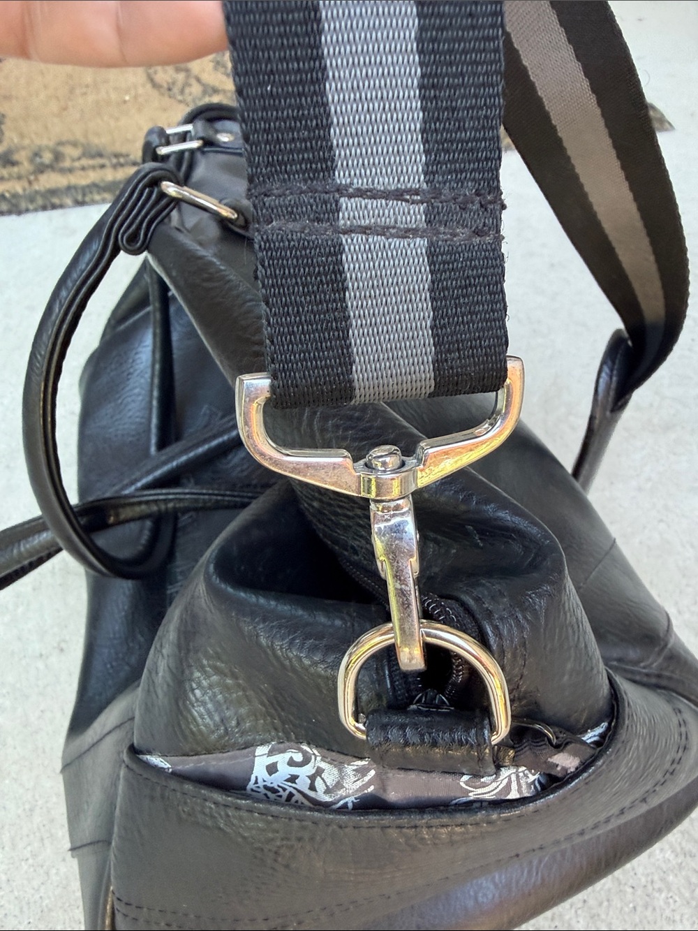 lululemon athletica Black Faux Leather Duffel with Striped Shoulder Strap, EUC!! - Picture 16 of 16
